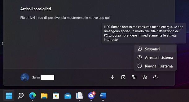 Come spegnere computer Windows 11