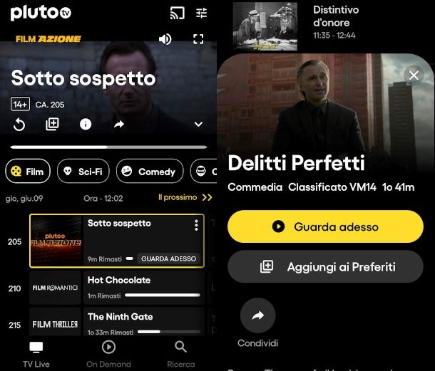 schermate app Pluto TV smartphone