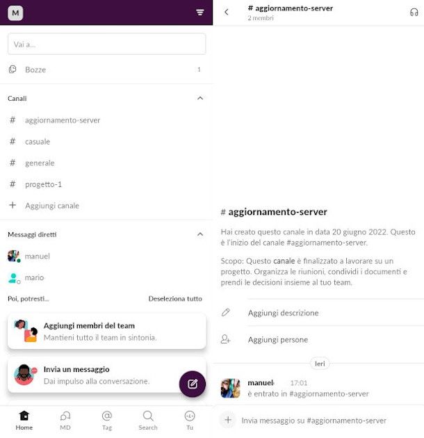 interfaccia app slack