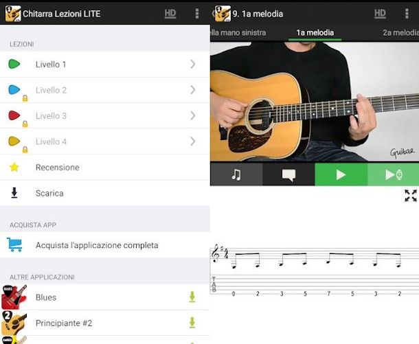 schermate app Chitarra Lezioni