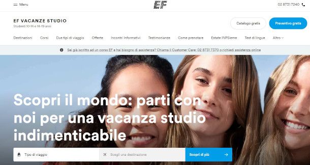 home page sito operatore EF vacanze studio