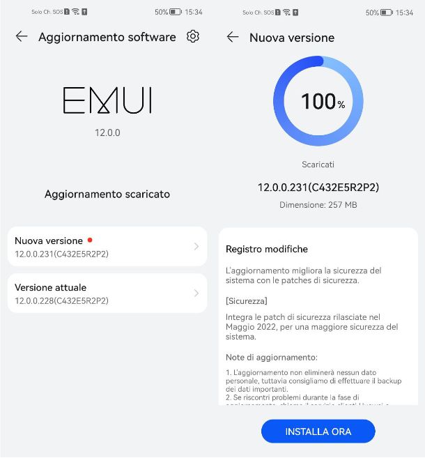 Come aggiornare Huawei via OTA