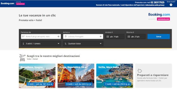sezione sito Booking per viaggi last minute
