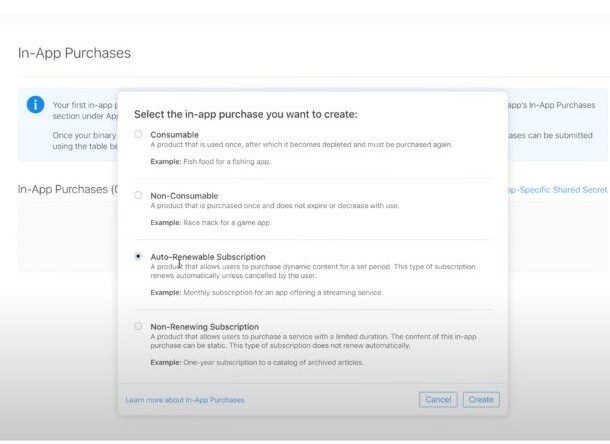 Configurazione Acquisti in-app App Store