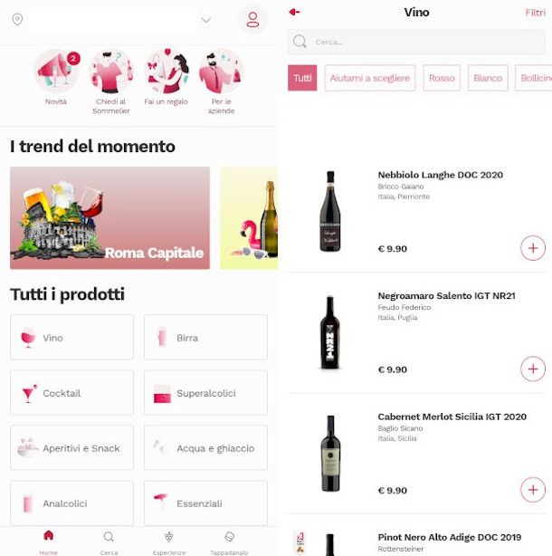 schermate app Winelivery