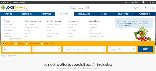 sezione all inclusive sito Logitravel