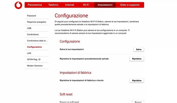 come resettare vodafone station 6