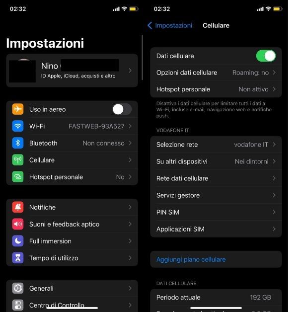 Impostazioni Dati Cellulari