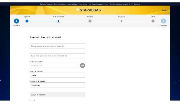 Registrazione StarVegas