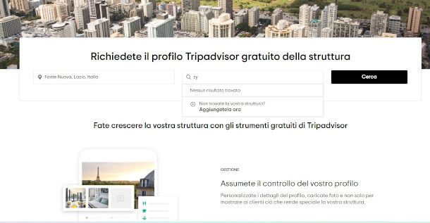 interfaccia sito per proprietari TripAdvisor