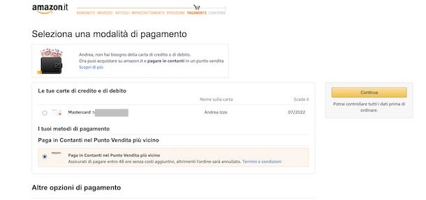 Paga in contanti Amazon