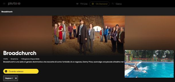 avvio riproduzione contenuto on demand su sito Pluto TV