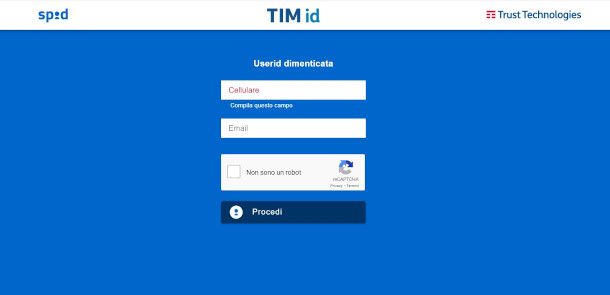 schermata di accesso TIM id