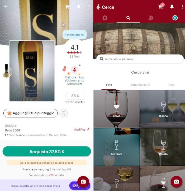 schede vini su app Vivino