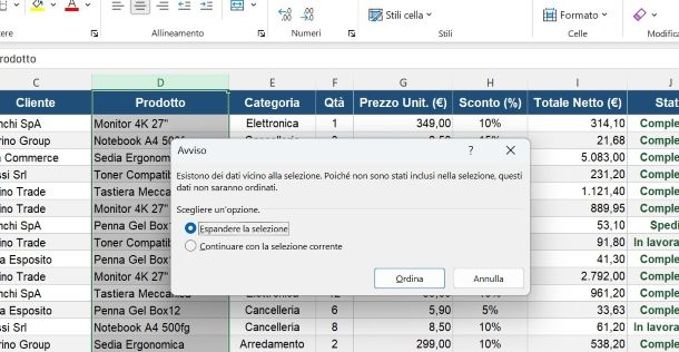Come ordinare in ordine alfabetico su Excel più colonne