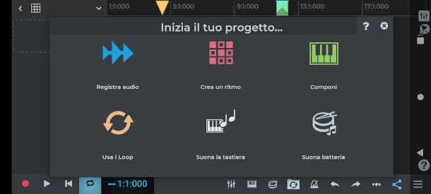 selezione modalità di composizione su app n-Track