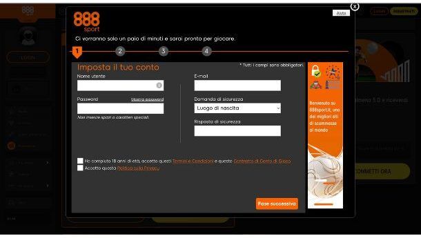 Registrazione 888sport