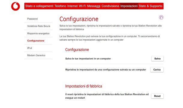 come resettare vodafone station revolution