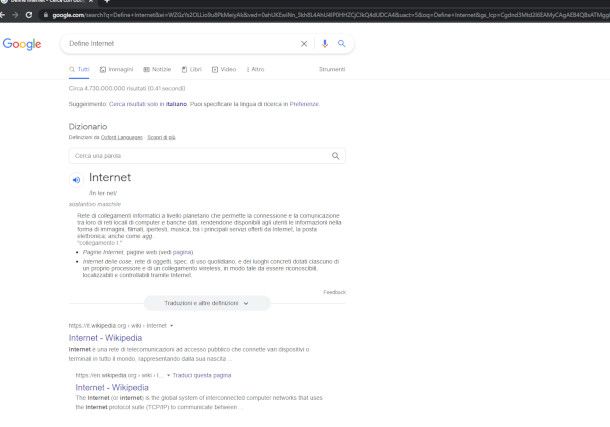 Cercare il significato di una parola su Google