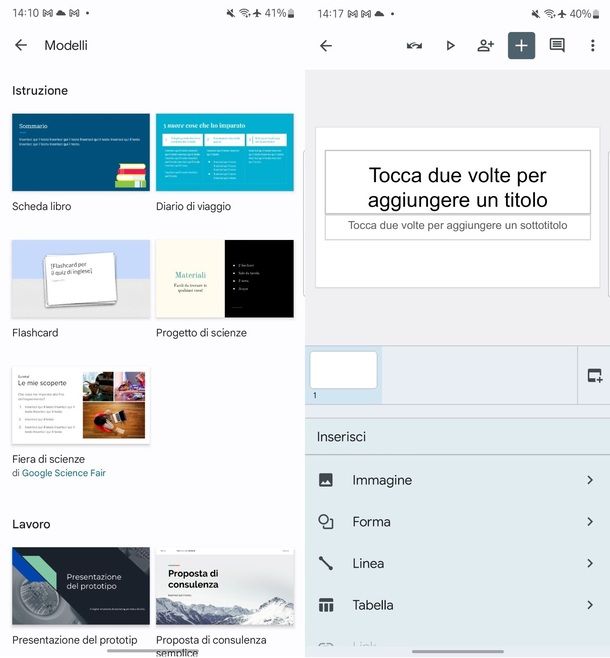 Presentazioni Google app Android