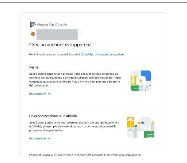 Iscrizione Google Play Console