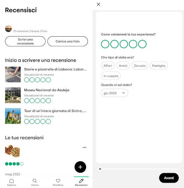 scrivere recensione TripAdvisor da app