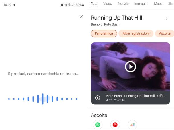 Google ricerca musicale e risultato