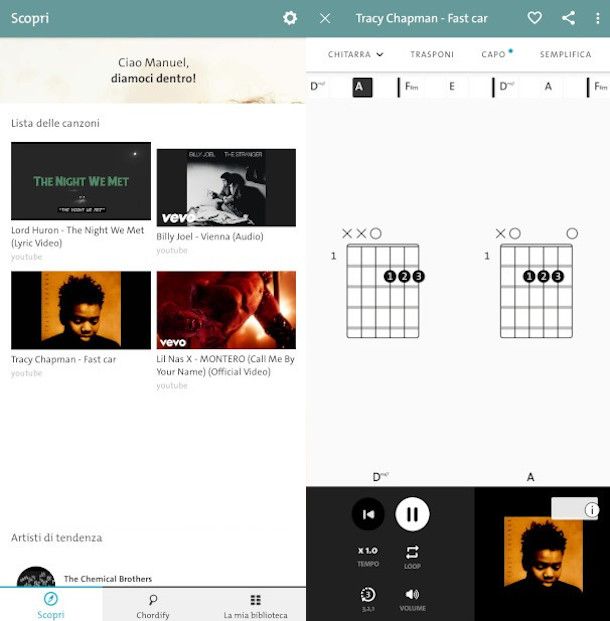 schermate app Chordify