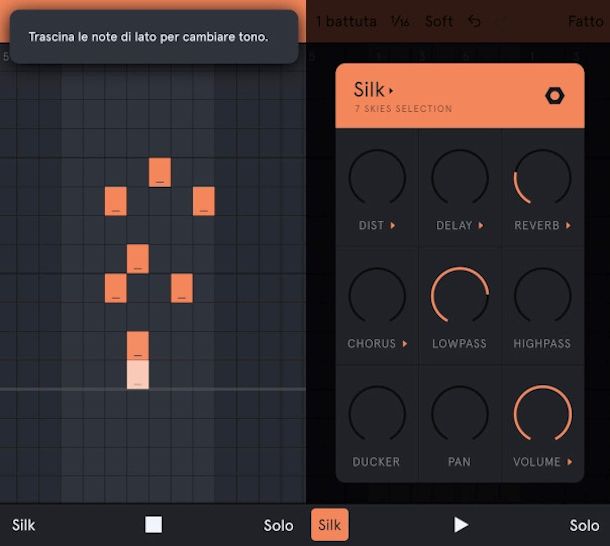 interfaccia app per creare musica Auxy