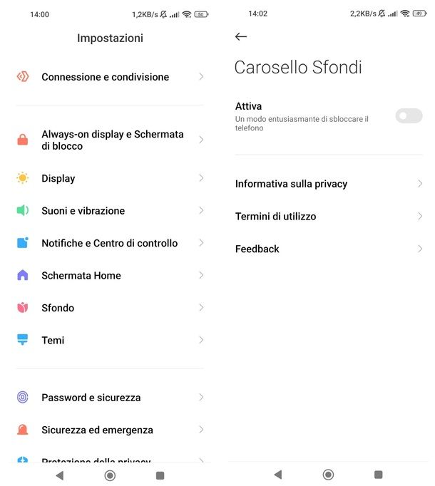 Disattivare carosello Sfondi Xiaomi