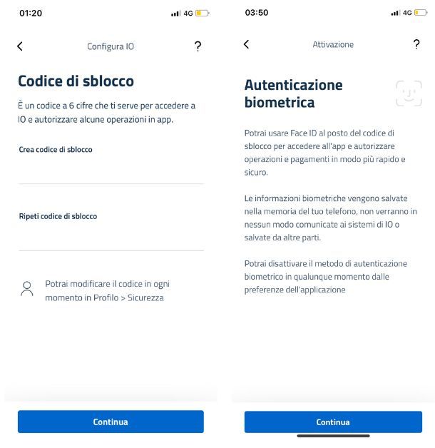 Codice di sblocco app IO