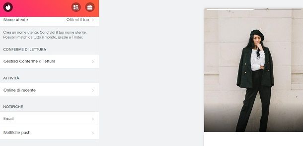 Tinder impostazioni PC
