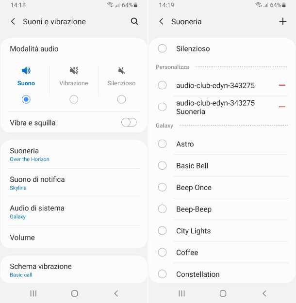 Suonerie Android impostazioni Samsung