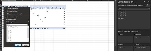 Come inserire filtro orizzontale Excel