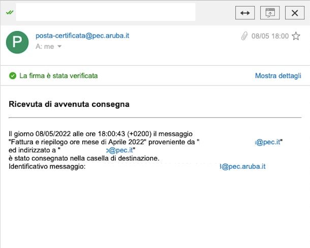 Conferma ricezione messaggio PEC