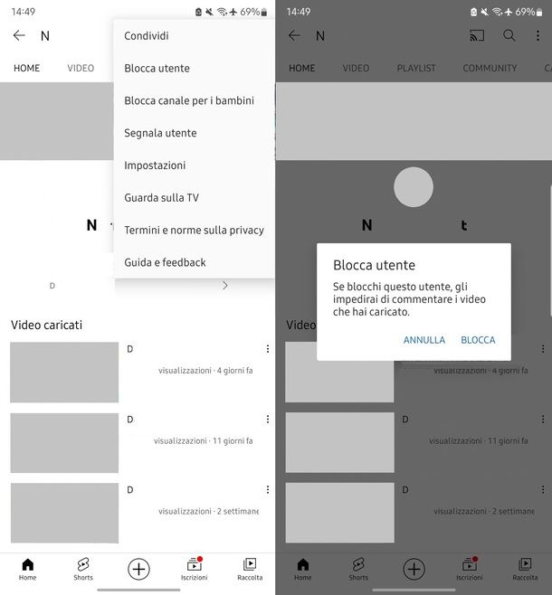 Blocco canale App YouTube Android