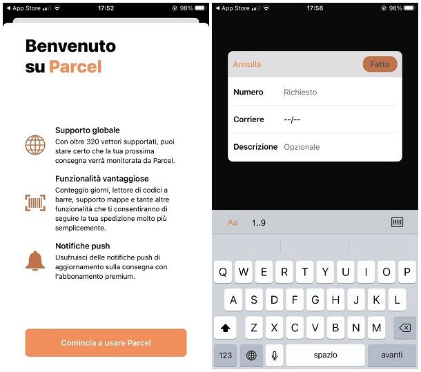 App per tracciare pacchi: iOS