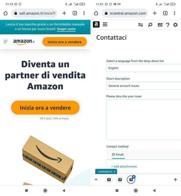 Farsi richiamare da Amazon Seller da mobile