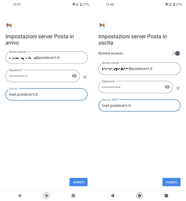 Configurazione account Postecert in Gmail