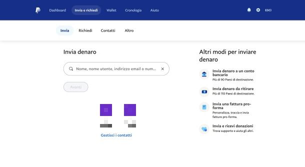 Invio di denaro tramite PayPal