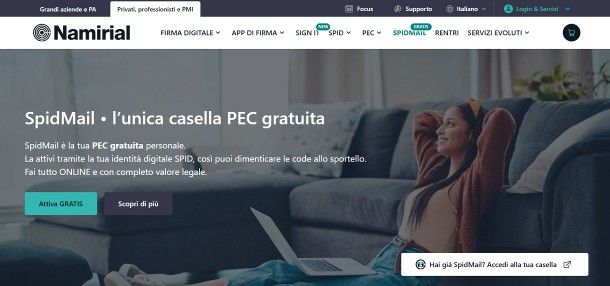 PEC gratuita Namirial: SpidMail