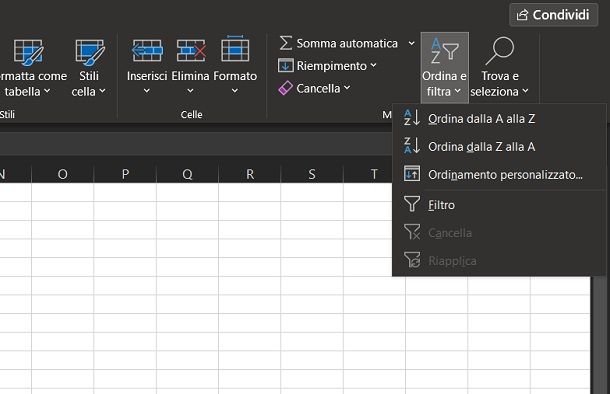 Come inserire pulsante filtro Excel