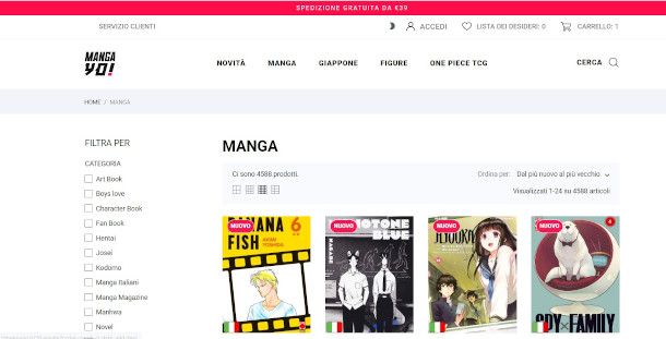 pagina di ricerca sito MangaYo!