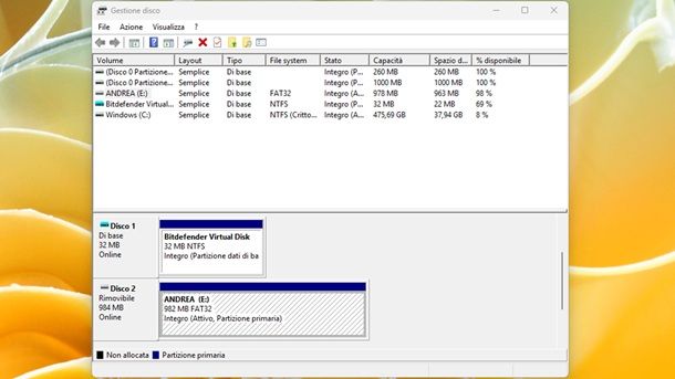 Gestione disco USB Windows 11