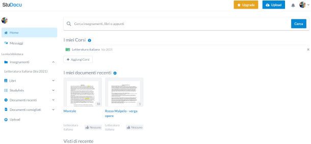 interfaccia sito StuDocu