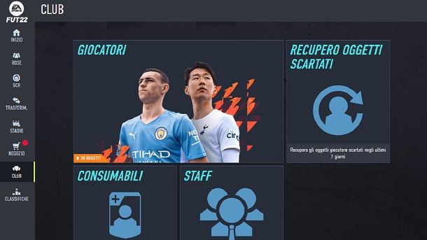 FIFA 22 Web App CLUB Recupero oggetti scartati