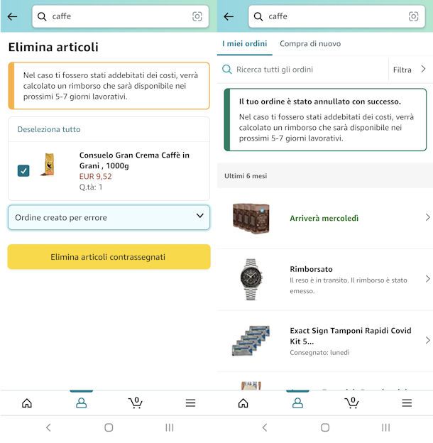 Come cancellare ordini Amazon