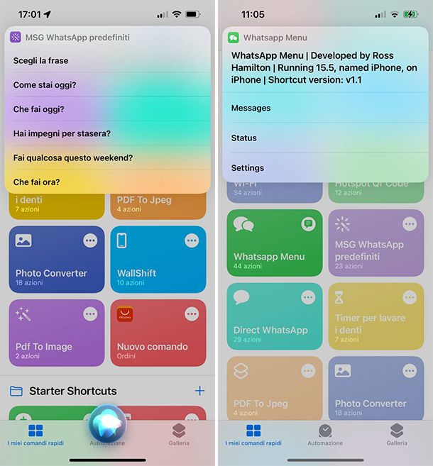 Comandi rapidi iPhone WhatsApp