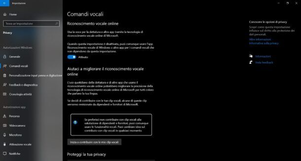 Comandi vocali Windows 10