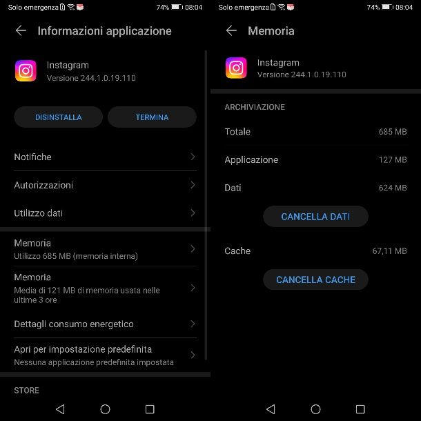 Come pulire la cache di Instagram su Android